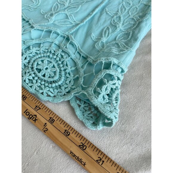 Aqua Lace Embroidered Blair Top Crochet Hem Cottagecore Dainty Fairycore Size M - Picture 5 of 10